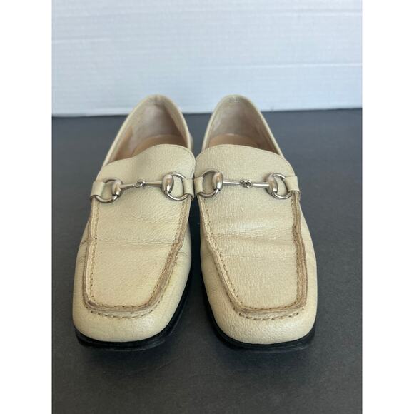 Vintage Gucci Cream Horsebit Pebble Leather Slip On Flat Loafer Driving Shoes 6B - Picture 3 of 11